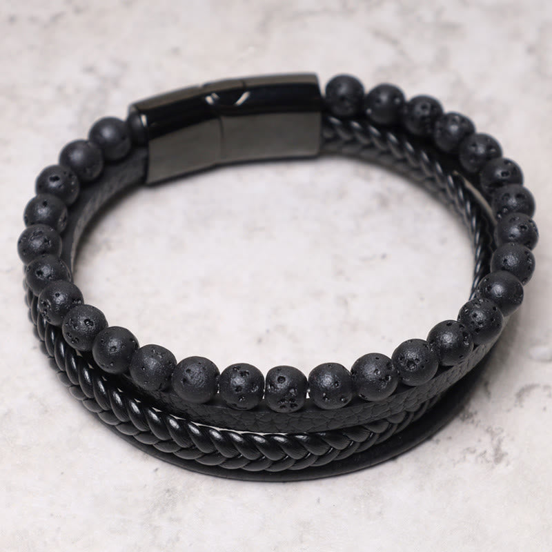 KarmaRipple's Authentic Lava Rock Black Onyx Bead Leather Bracelet p10