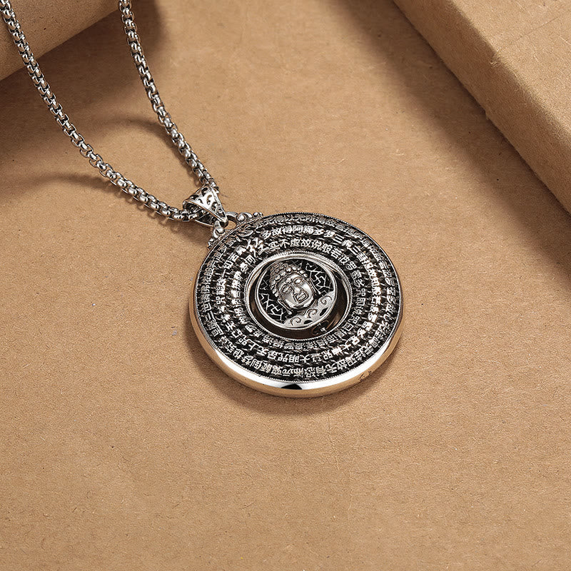 KarmaRipple's Heart Sutra Buddha Carved Peace Buckle Design Serenity Rotatable Pendant Necklace p3