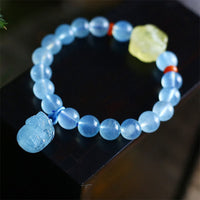 KarmaRipple's Authentic Aquamarine Amber Pixiu Peace Balancing Talisman Bracelet