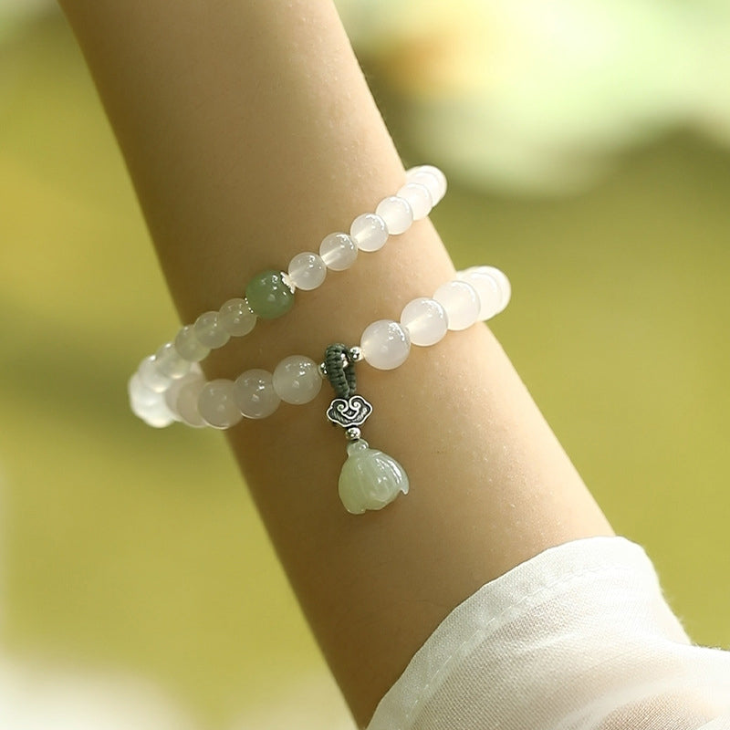 KarmaRipple's Ivory Agate Jade Lotus Protection Bracelet p2