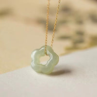 KarmaRipple's Dainty Hetian Jade Cyan Jade Fortune Floral Talisman Pendant Necklace