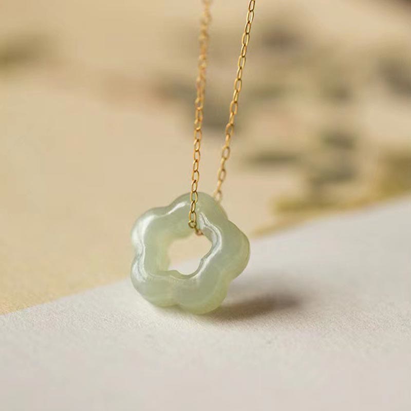 KarmaRipple's Dainty Hetian Jade Cyan Jade Fortune Floral Talisman Pendant Necklace p21