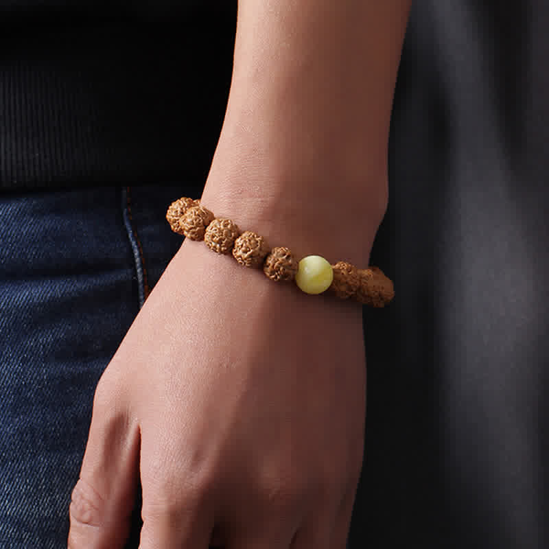 KarmaRipple's Tibet Rudraksha Bodhi Seed Dzi Bead Amber Turquoise Wealth Bracelet p19